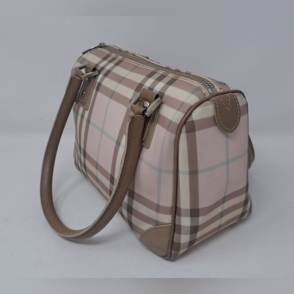 Burberry Mini Boston Bag Handbag Tote Handle Bag Pink Nova Check PVC 9.5" x 7" - Picture 5 of 16